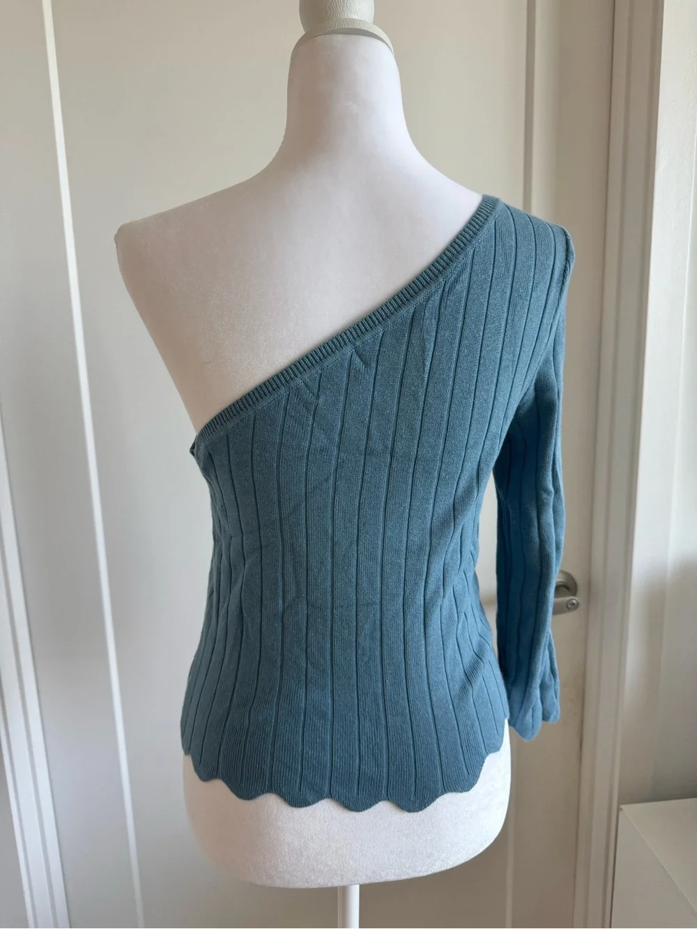 LPA One-Shoulder Ribbed Sweater Top in Teal